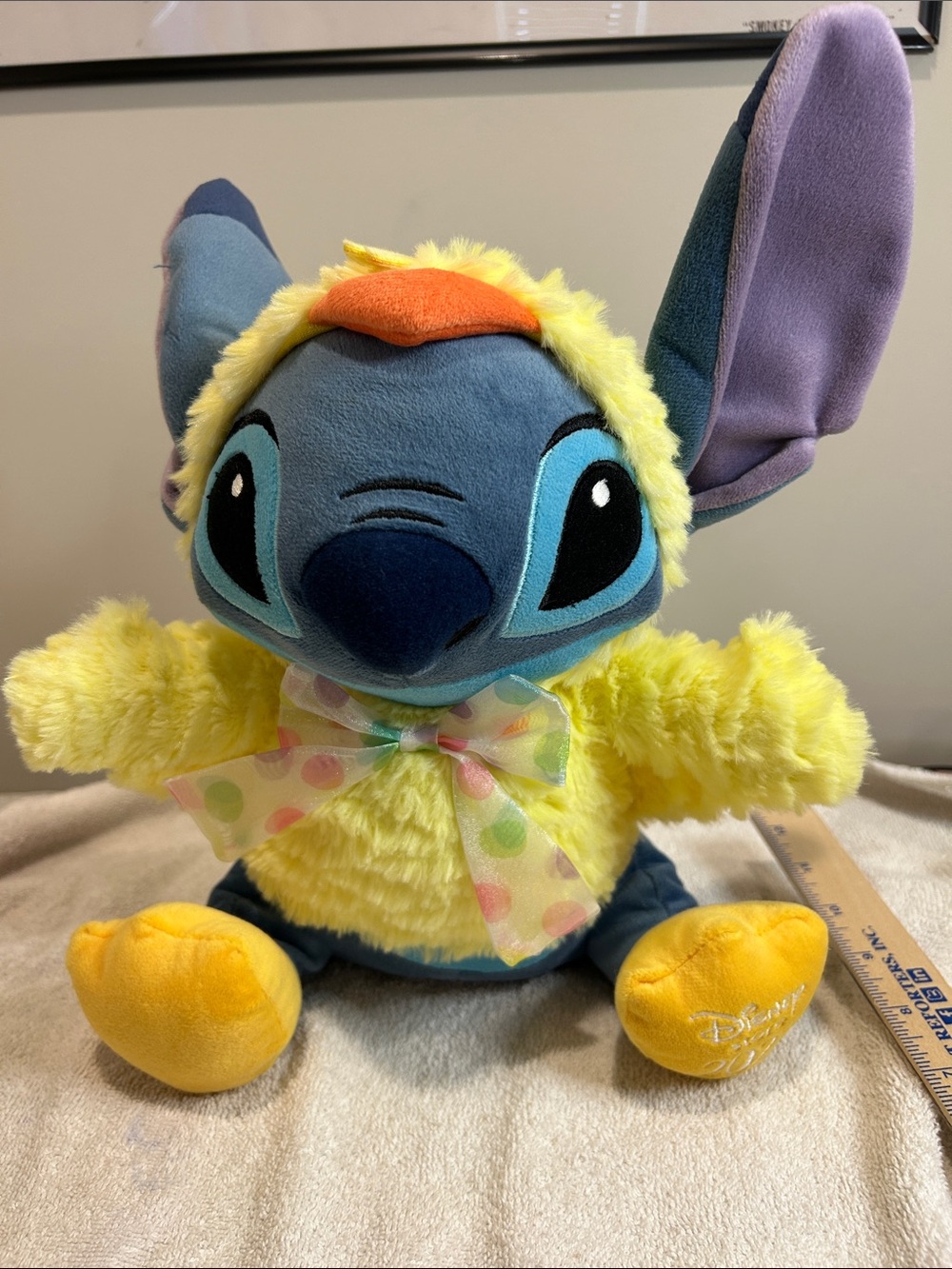 Disney Stitch Plush in Yellow Chick Outfit with Purple Ears